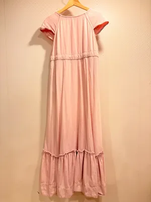 Free People Roucha Blue Shadow Cotton Tie Front Ruffle Hem Maxi Dress Size S thumbnail 3