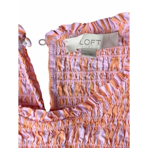 LOFT Striped Poplin Midi Dress Women’s M Pink Orange Sleeveless Smocked Preppy thumbnail 5