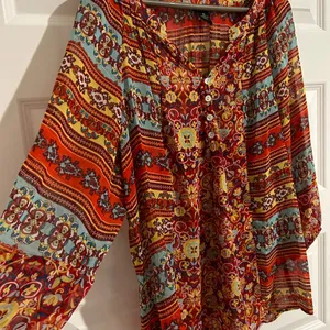 s Long Sleeve Boho Blouse Orange Blue Size XL thumbnail 4