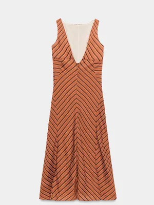 ZARA Sleeveless Striped Midi Dress thumbnail 7