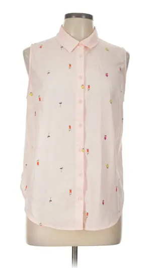 Workshop‎ Republic Women's Size Large Sleeveless Button Down Shirt Pink Cocktail thumbnail 1