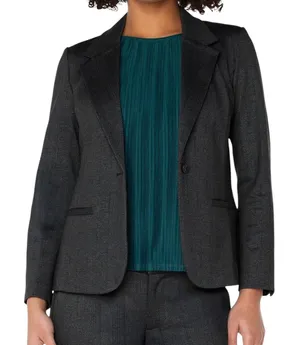 Liverpool Los Angeles Herringbone Ponte Knit Fitted Blazer Jacket Gray Sz‎ Large thumbnail 1