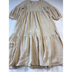 Rachel Pally Gauze Cecelia Dress XL Sand Beige Tiered Midi Balloon Sleeve V-Neck thumbnail 2