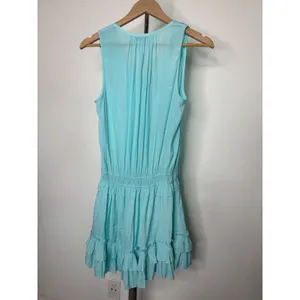 Ramy Brook Sleeveless Mini Dress Turquoise Blue Smocked Ruffle Skirt Small thumbnail 3