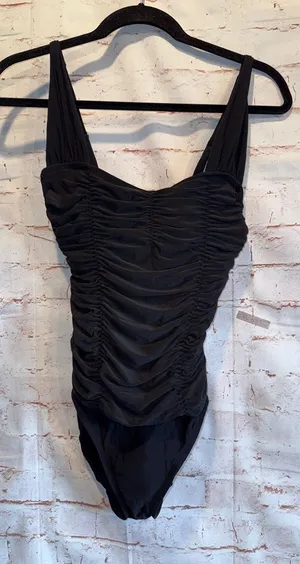 Womens NWT Black Ruched One-Piece swimsuit adjustable straps Small underwire bra thumbnail 1