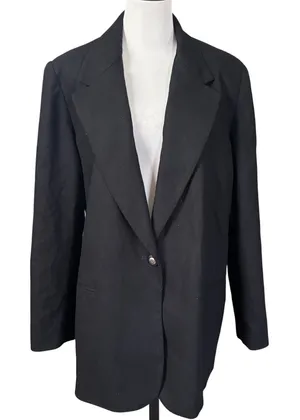Vintage Pure New Wool Single Button Women's Blazer Size 18 Black Plus Size thumbnail 1