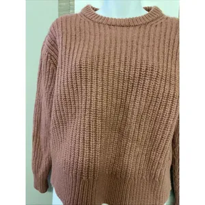 Wilfred Free Aritzia Cable Knit Crew Neck Wool Long Sleeve Sweater Mauve EUC thumbnail 6