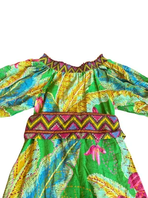 Farm Rio Banana Leaves Off-the-Shoulder Midi Dress Bright Colorful Size Small thumbnail 13