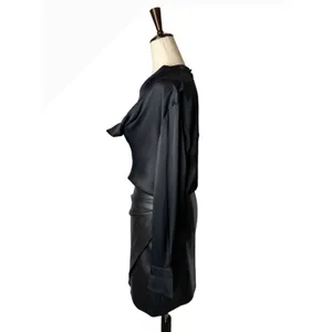 Maeve Plunge Vegan Leather Dress Women 0 Black Cowl Neck Mini Moto‎ Goth Sexy thumbnail 6