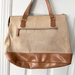 Etienne Aigner Vintage Woven Linen Tan Leather Trim Shoulder Tote Satchel Buckle thumbnail 6