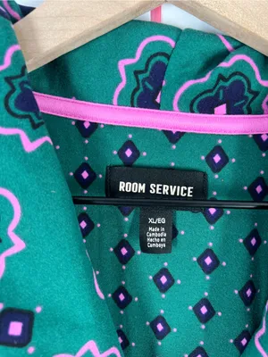 Room Service Green Floral Notch Collar 2-Piece Pajama Set Size XL thumbnail 3