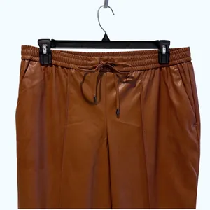 Nine West Jogger Pants Brown Good Faux Leather Seam‎ Detail Women Large thumbnail 2
