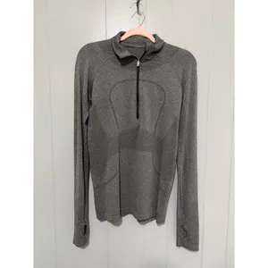 Lululemon Heathered Black Swiftly Tech 1/2 Zip Long Sleeve Fitted Top 12 thumbnail 3