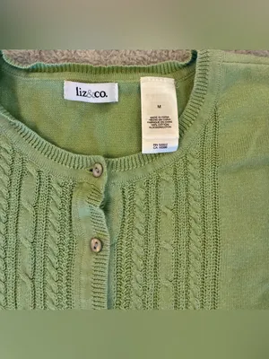 Women’s Liz & Company Spring Green Cable Front Button Cardigan Size Medium thumbnail 3