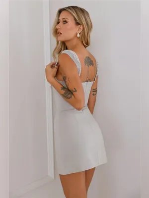 Lioness Fortune Mini Dress Cloud Cotton Square Neck Bow Detail Womens Large New thumbnail 5