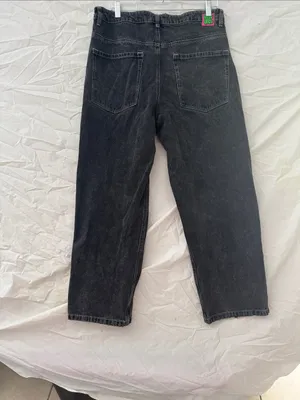 Empyre 90’s Y2K Skater Black Relaxed Wide Leg Jeans with Green Logo Accent thumbnail 4