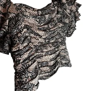 ZARA Blouse Small Tiger Animal‎ Print Ruffle Square Neck Ruched Statement RARE thumbnail 4