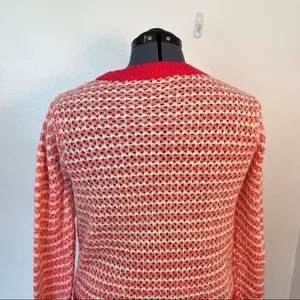 WAYF Womens Size XL Open Knit Stripe Crewneck Sweater White Pink Pullover Ribbed thumbnail 10