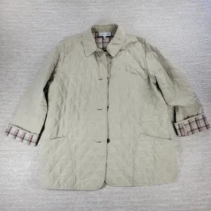Julia Klein Quilted Jacket Large Beige Plaid Lined Preppy Equestrian Barn Coat thumbnail 1