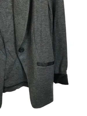 NWOT Susan Graver Size 14 Gray Ponte Jacket with Faux Leather Trim NEW thumbnail 2