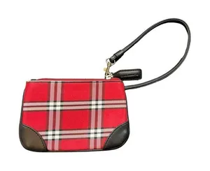Liz Claiborne Red Plaid Wristlet With Leather Accents & Zipper Closure thumbnail 1