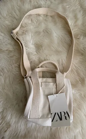 ZARA Cream Canvas Mini Crossbody Tote thumbnail 1