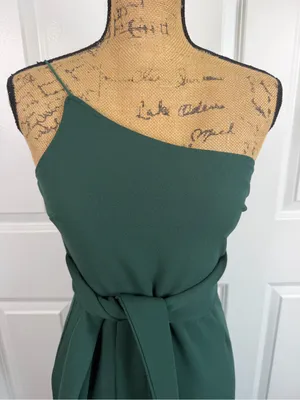 Hello Molly Teal One Shoulder Midi Dress Tie Waist Slit NWT thumbnail 3