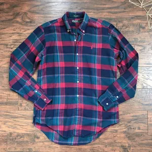 vintage • Polo Ralph Lauren 90s plaid buttondown shirt green red navy cotton thumbnail 1