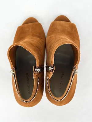Marc Fisher Serenity Cognac Suede Peep Toe Stiletto Heel Ankle Booties Size 7M thumbnail 5