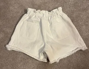 Princess Polly white high waisted denim shorts with the elastic waistband thumbnail 2
