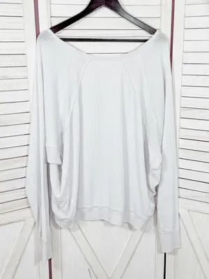 Free People Santa Clara Thermal Oversized Slouchy Top‎ Medium Blue White thumbnail 8