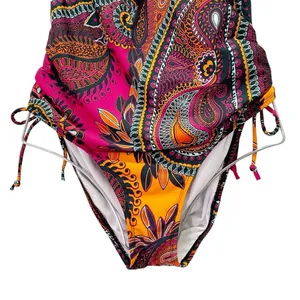 Cleanwater Paisley Plunge One Piece Swimsuit Size XL Boho Monokini Open Back thumbnail 8