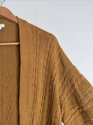 J. Jill Cable-Knit Open-Front Cardigan½ Sleeves Sweater Cotton Blend Mustard L thumbnail 6