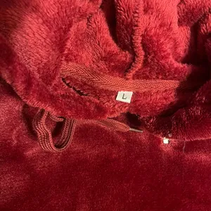 Plush Red Half-Zip Hoodie Sweater Women’s Size Large – Soft Fuzzy Pullover thumbnail 4
