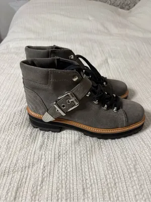 Marc Fisher Gray Suede Lace-Up Ankle Boots with Buckle Accent thumbnail 4
