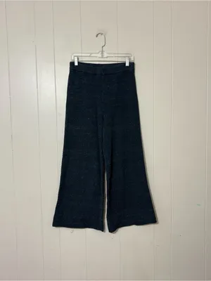 Free People Beach Hailee Knit Pants Blue Wide Leg Lounge Sweater Pants Size S thumbnail 2