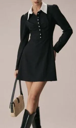 RIHOAS The Black Lapel Colorblock Ruched Mini Dress 22 thumbnail 1
