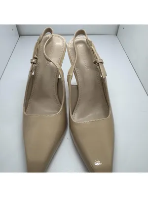 Elegant Nude Patent Leather Slingback Stiletto Heels Size 7.5 thumbnail 6