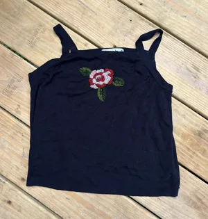 Black tank top with embroidered rose detail Joseph A Women’s XL 100% Silk Black thumbnail 1