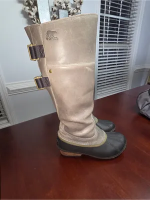 Sorel Slimpack Riding Tall II Leather Rain Winter Boots - Gray/Black Size 7 thumbnail 6