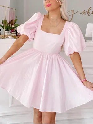 Pink Puff Sleeve Mini Dress thumbnail 1