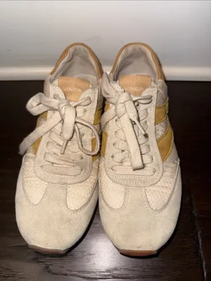 Vince Beige Suede Sneakers with Mustard Side Panels 6M thumbnail 2