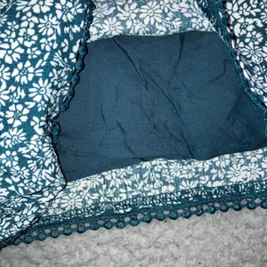 Blue Rain Shorts Romper Women M Teal Floral Bell Sleeve Crochet Boho Cottage‎ thumbnail 8