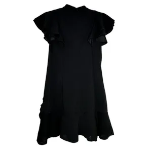Black Ruffle Front Flutter Sleeve‎ Mini Dress High Neck Keyhole Small thumbnail 2