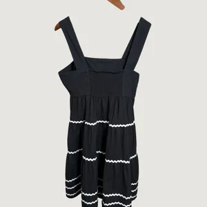 Nicoles Closet Black Cotton Ric Rac Tiered Midi Dress Smocked Back Pockets M thumbnail 5