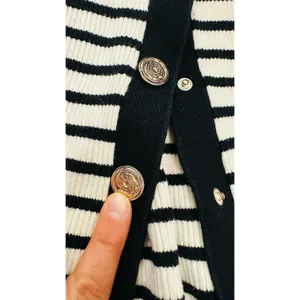 MAJE Black White Striped Gold Button Detail Cardigan Cropped Size 2 FLAWED thumbnail 4