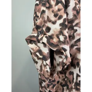 Maurices Womens Leopard Print Short‎ Sleeve Zipper Back Blouse Brown Size L thumbnail 4