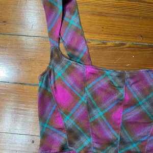 NWT Urban Outfitters Adina Plaid Square Neck Corset Style Crop Top Size XL💛 thumbnail 5