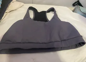 SHEIN Padded Racerback Sports Bra in Charcoal thumbnail 1