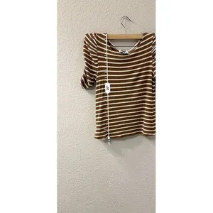 Who what wear small White Mustard striped puff sleeve‎ top thumbnail 3